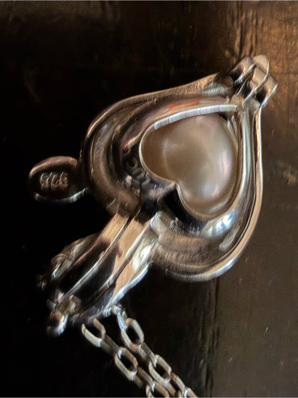 Lucas Lameth LUC 925 Sterling Silver Heart Cage Necklace 18” Blush Pearl - Picture 5 of 7